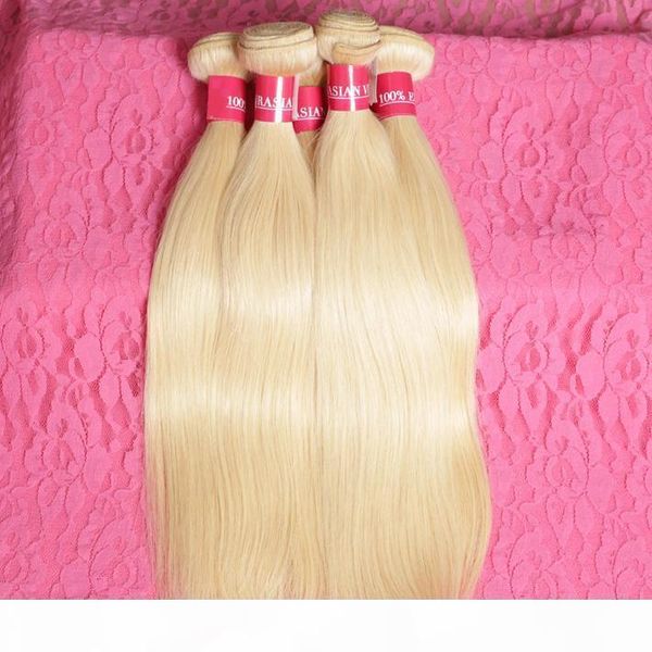 

blond straight human hair raw virgin indian hair weave 3 bundles #613 platinum blonde straight hair extensions 12-26" reinforced double, Black