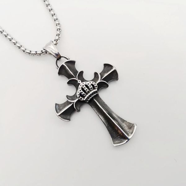 

pendant necklaces crown cross necklace vintage 316 stainless steel stylish men fashion jewelry gift, Silver