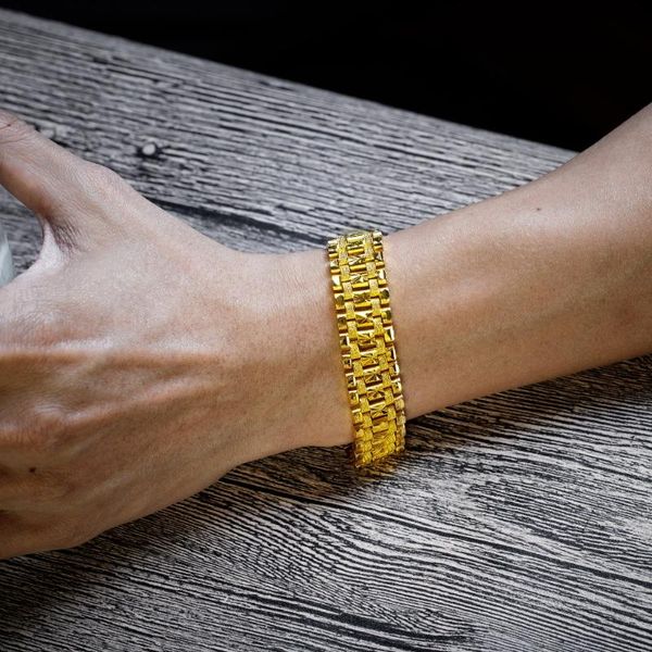 

fashion men bracelet male hand chain link gold color copper jewelry 38g heavy bracelet pulseira masculina gift, Black