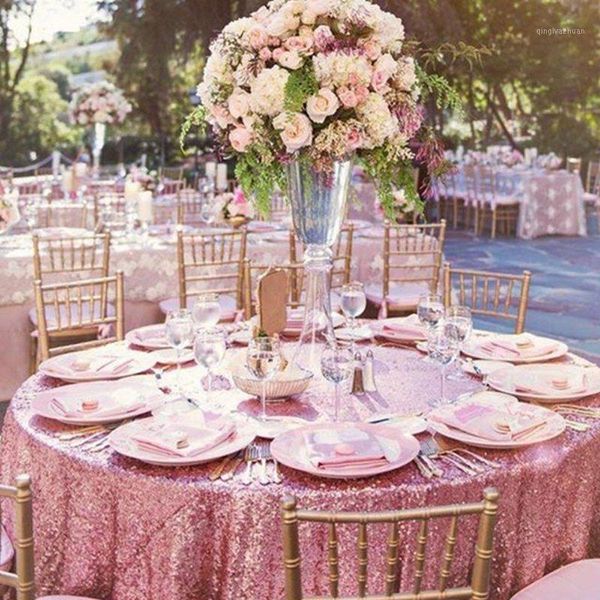 

bÂ·y round sequin tablecloth 132inch-330cm pink gold sequin table cover for christmas party wedding decor-95311