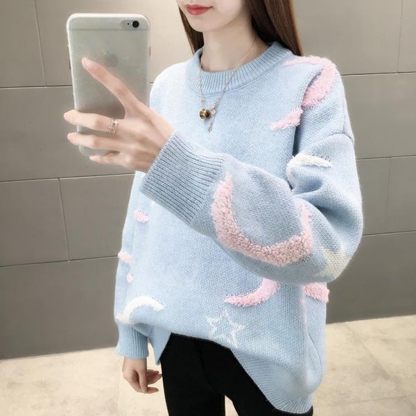 

women pullover o neck oversiezd sweater casual long sleeve knitted sweater women pink winter autumn harajuk women knitwear 2021, White;black