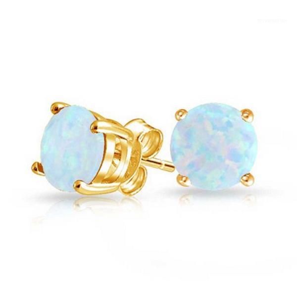 

classical round cut 6mm white fire opal gold color stud earrings for women1, Golden;silver