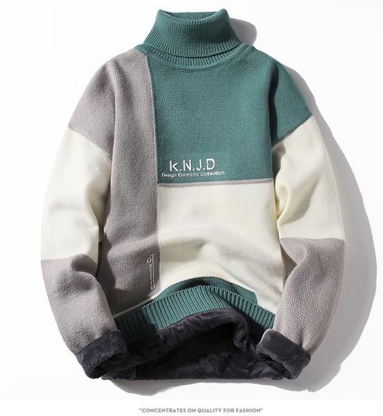 

men's turtleneck sweater plush and thickened spring and autumn 2021 new trend loose warm sweater knitted bottom coat, White;black