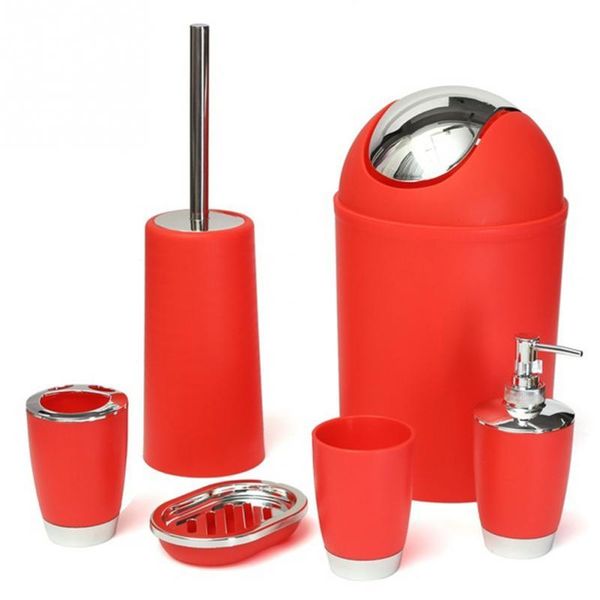 

bath accessory set 6pcs/set bathroom lotion dispenser toothbrush holder tumbler cup soap dish toilet brush trash can
