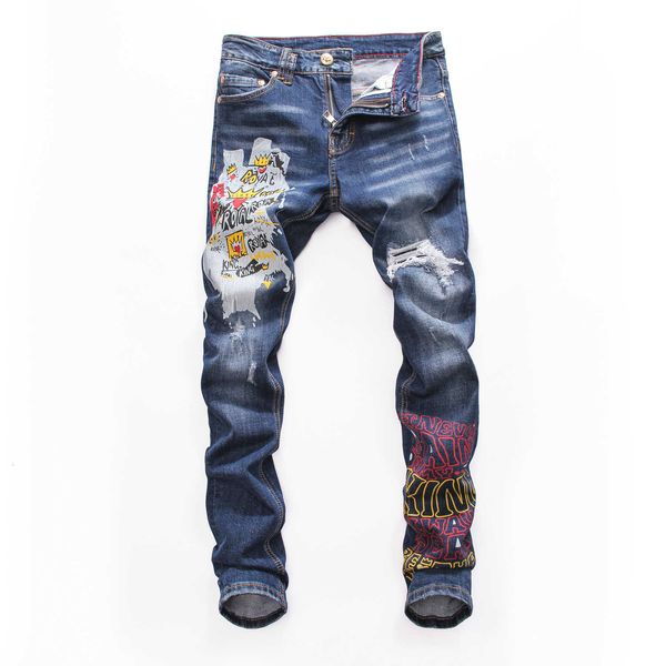 

printed in black quality night club men college students quality jeans pants