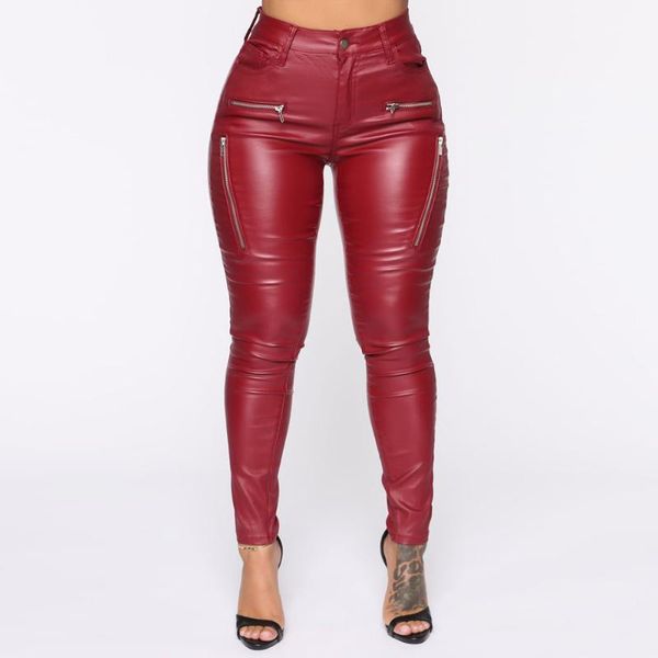 

women's pants & capris red ladies pu trousers leather long bodycon skinny women leggings slim fit hip-up full length female d30, Black;white