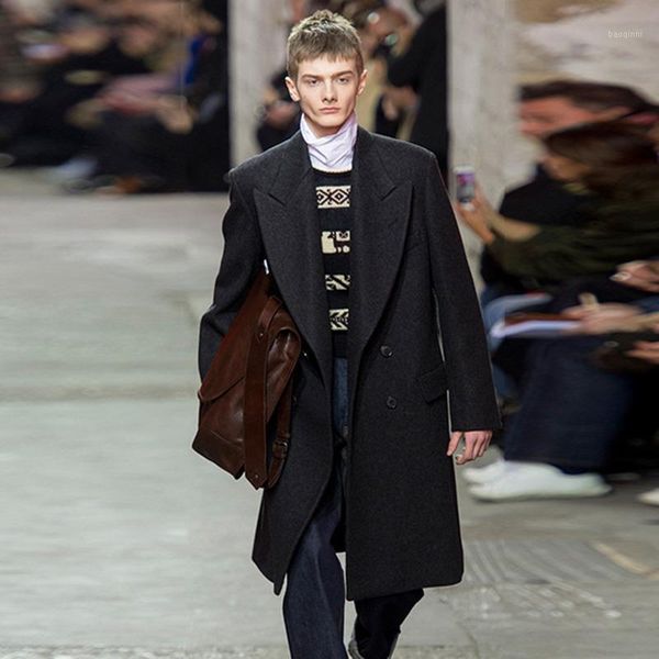 

men's woolen windbreaker youth 2020 european and american show autumn and winter double-breasted thick casual woolen coat coat1, Black