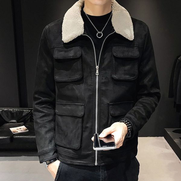 

2020 winter new suede plush jacket young lamb collar thickened men's coat, Black;brown