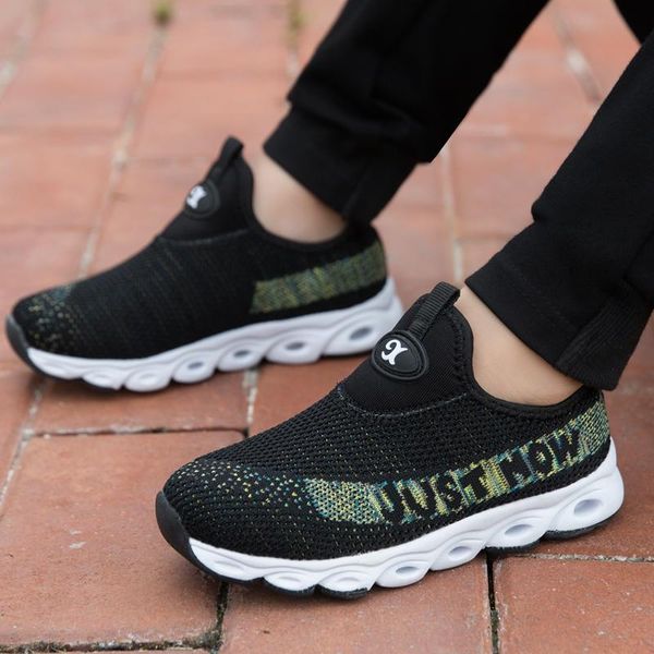 

athletic & outdoor autumn kids shoes boys sneakers breathable patchwork hook&loop sport running children for girls casual 2021, Black