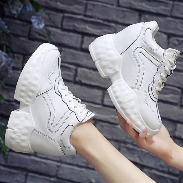 

women chunky platform sneakers new fashion lace-up dad shoes spring autumn female casual light shoes wedge 9cm high heel shoes #es8m