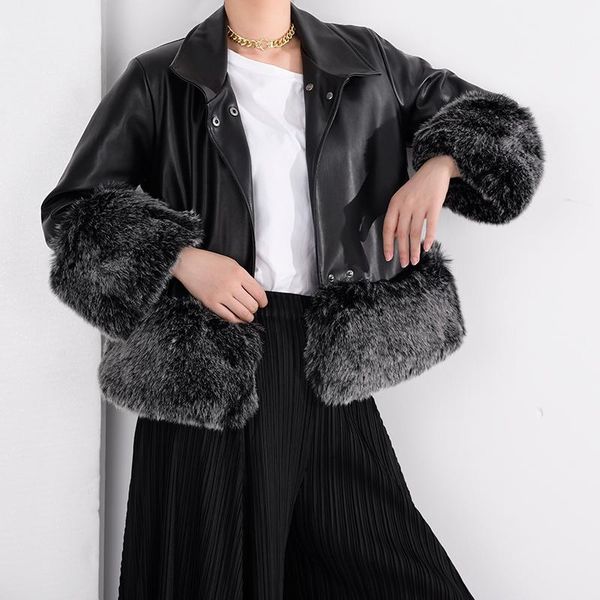 

ewq] black coat laides short winter thickened leather jacke fashion temperament fur coat women 2020 ladies overcoat multicolor1