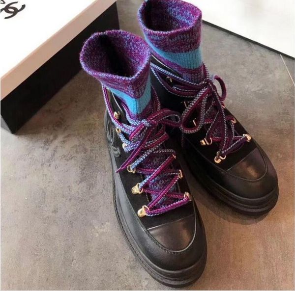 

autumn and winter luxury womens new color casual boots shoes leather knit mid roman martin boots party wedding shoes platform traine, Black
