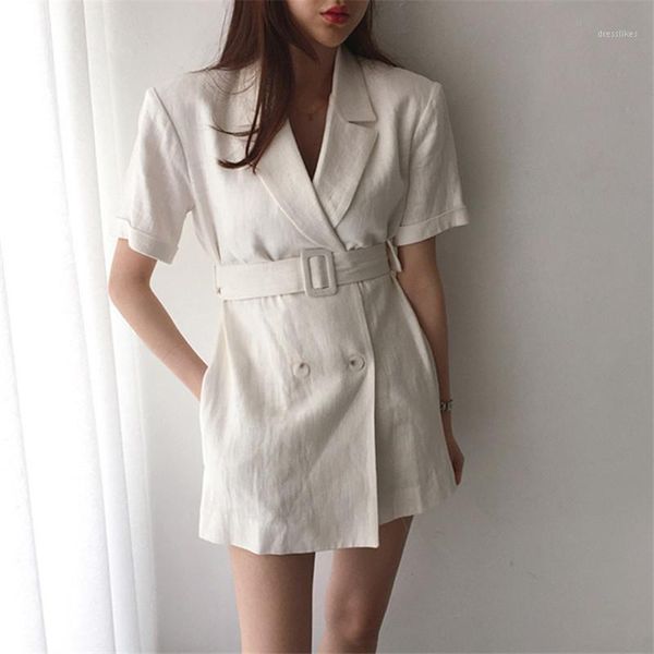 

women's suits & blazers mazefeng 2021 summer women's casual double breasted jackets notched lace up high waist pockets short size, White;black
