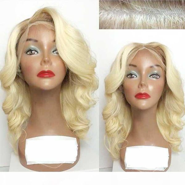 

613# medium length wavy silk base wig natural hairline glueless remy human hair 5x5 silk base scalp wigs for women blonde, Black;brown