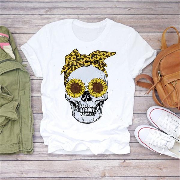 

women t shirt short sleeve bow skull print halloween tshirts graphic tees for girls ladies women clothes plus size, White