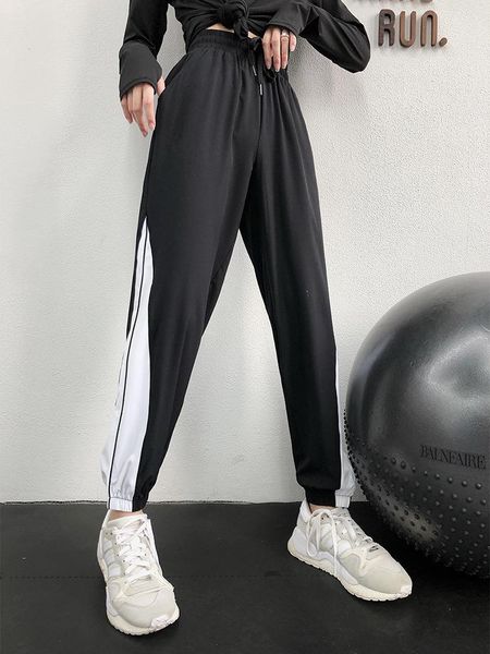

running pants generation of athletic female summer thin section loose casual yoga beam foot high-waisted jian shen k, Black;blue