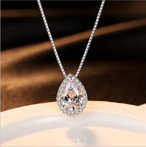 

npkds trendy cute water drops zircon crystal pendant necklace for women chic charms choker necklaces wedding party jewelry gift, Silver