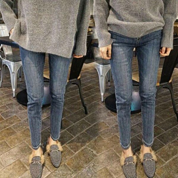 

women's jeans women high waist thermal fleece lined denim pants stretchy trousers skinny tue88, Blue