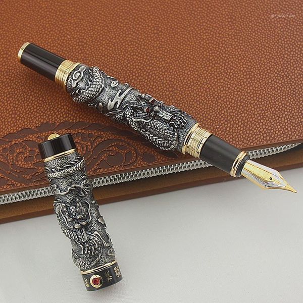 

jinhao gray fountain pen broad nib dragon play the pearl1