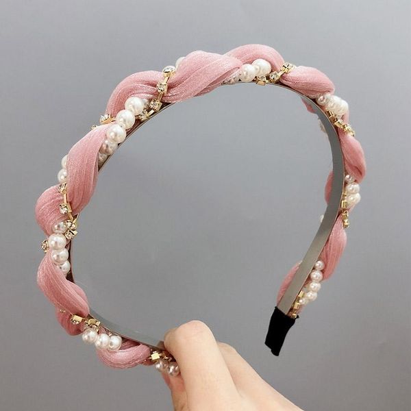 

levao women print braid hairband imitation pearl winding headband hair accessories tiara wave hairware charm hair hoop headwear h wmtdxf, Black;brown