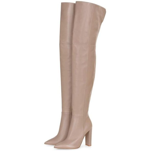 

boots thigh high women fashion winter apricot over knee shoes heels warm fur black