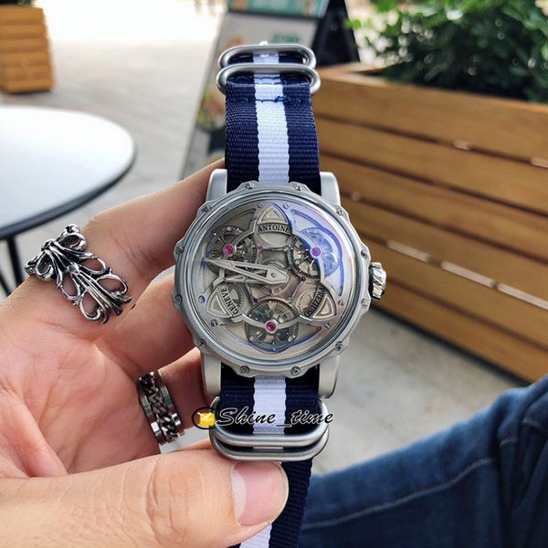 

new navigator-s1 skeleton black inverted triangle dial miyota automatic rf maxlab voyager mens watch 316l steel case nylon sport watches, Slivery;brown