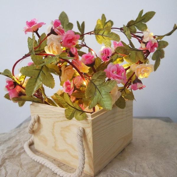 

2.2m simulation rose flower garland with copper led string light home decor