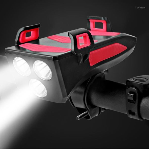 

4in1 bicycle mobile phone usb charging treasure rack holder headlight speaker bike phone support bracket alarm bell front light1