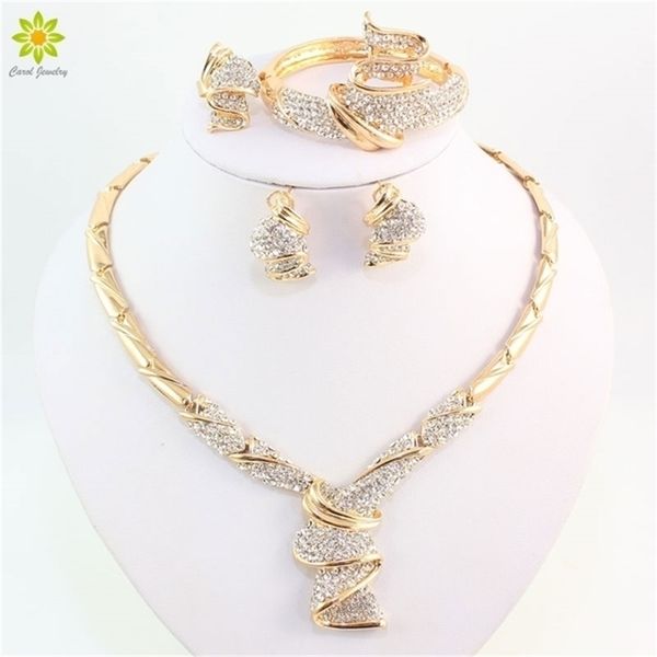 

wholesale fashion gold color alloy rhinestone wedding jewelry sets necklace bracelet ring earrings for women bridal 201222, Slivery;crystal