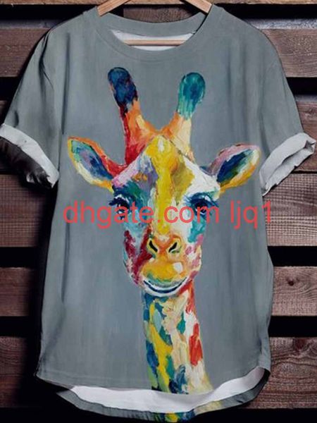 

2020 summer new print women's leisure animal short sleeve t-shirt, Black;brown