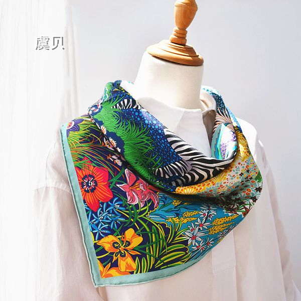 

luxury green blue natural silk scarf printed zebra for women 100% real silk medium square wrap shawl gift for lady 201224, Blue;gray