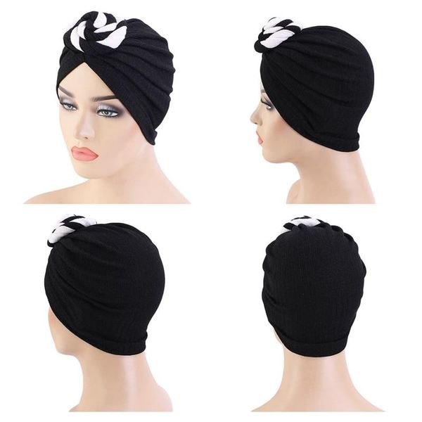 

hair accessories boho knotted hat woman cotton muslim headdress turban bonnet caps wrap cross headwear