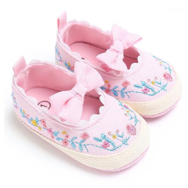 

newborn baby girl bowknot first walkers infant toddler embroidery shoes soft sole prewalkers anti-slip sneakers pram 0-18m1