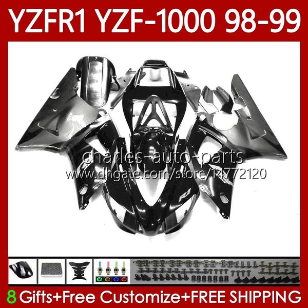 OEM-Verkleidungen für Yamaha YZF-R1 YZF1000 YZF R 1 1000 CC YZFR1 Silver Flames 98 99 00 01 Karosserie 82No.84 YZF R1 1000CC 1998 1999 2000 2001 YZF-1000 98-01 Motorrad-Bodykit