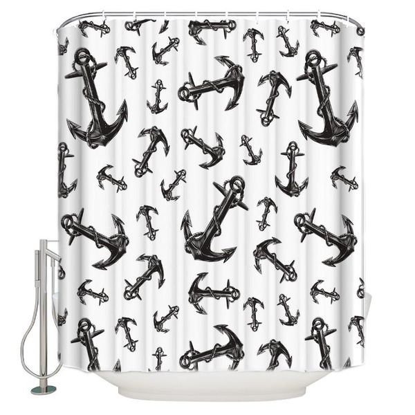 

shower curtain waterproof polyester fabric shower curtain sea going anchor black white