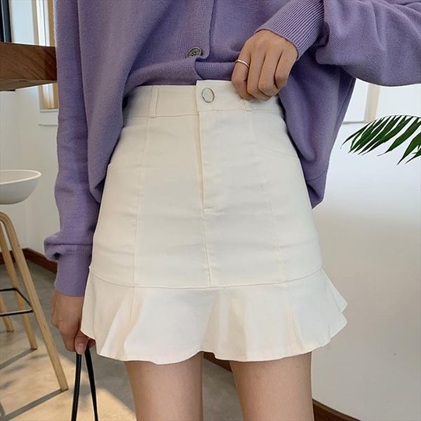 

streetwear summer mini skirts womens high waist ruffles skirts harajuku plus size korean white ladies skirt jupe femme, Black