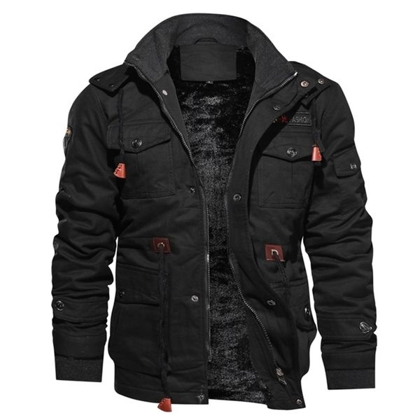 

men's winter jackets thicken warm parkas hooded coat thermal army military jacket flight pilot fleece jacket parkas hombre 201114, Black