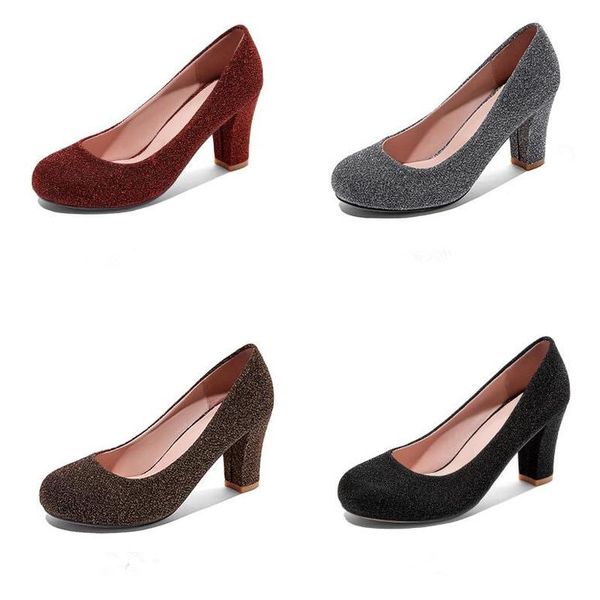 

wedding shoes woman 2020 round toe square crystal bling high heels shoes buckle shallow sandal party pumps office shoe, Black