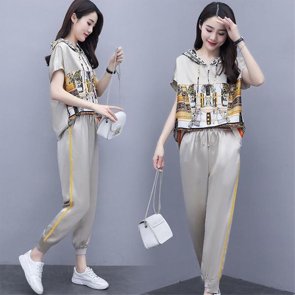 

two piece set women fashion 2021 new sports and leisure suit womens clothing features slimming trend summer tracksuit female, Gray