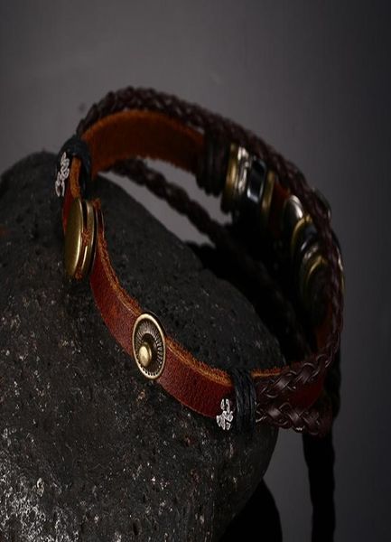 

brown genuine leather bracelet men's bangle stainless steel fashion retro anchor charm jewelry for women sqcucp, Golden;silver