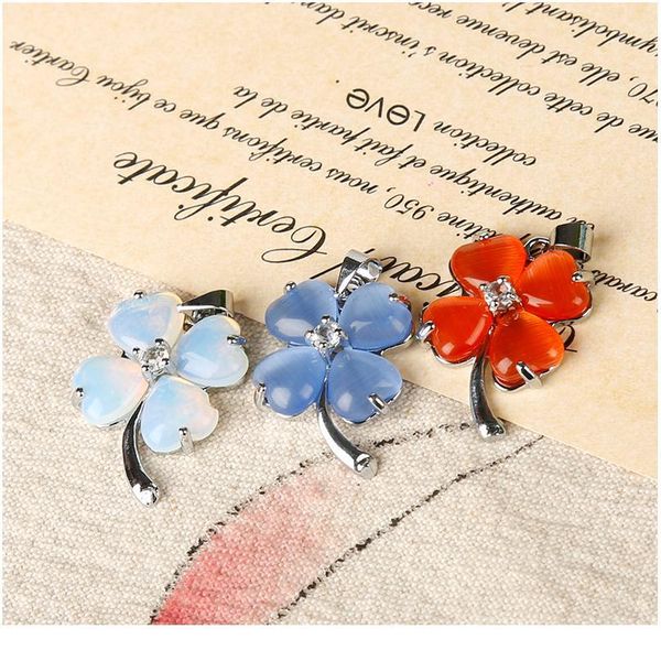 

1pc natural gem four-leaf clover pendant diamond crystal point rose quartz amethyst home decoration necklace party qylbqm, Black