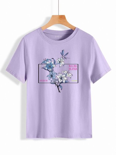 

flower and letter graphic tee h5sd#, White