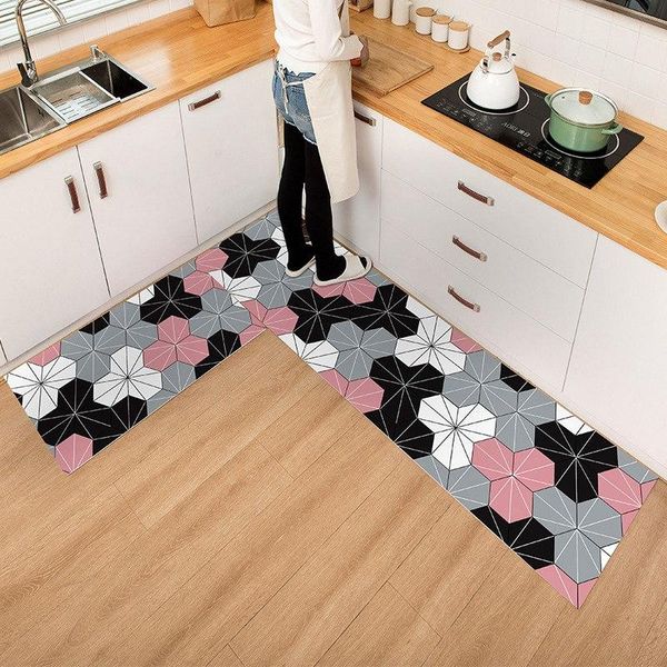 

pvc kitchen rugs waterproof kitchen floor mats oil-proof doormats diy cut entrance doormat hexagon pattern home rugs non-slip