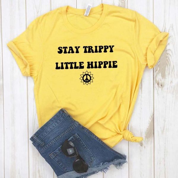 

оставайтесь trippy little hippie женщины tshirt хлопок повседневная смешная футболка для леди девушка топ тройник хипстер падение корабль na, White