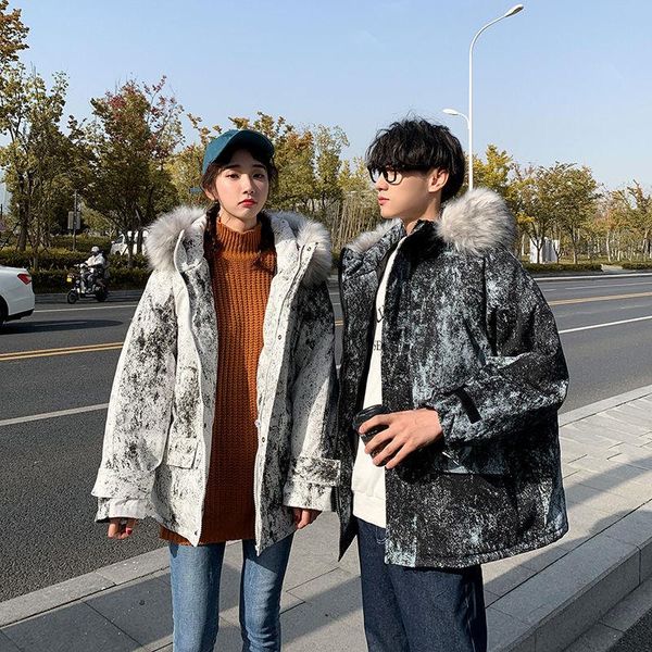 

men's down & parkas neploha 2021 winter hooded men thicken zipper camouflage coats korean streetwear woman warm fashion clothing, Black