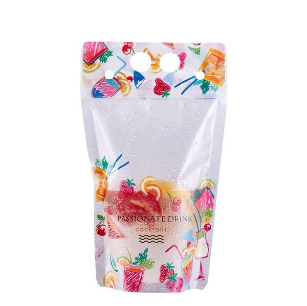 

500ml fruit pattern plastic drink packaging bag pouch for beverage juice milk coffee, with handle and hol jllkdm lajiaoyard