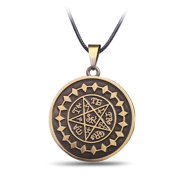

pendant necklaces mengtuyi black butler women necklace men choker round bronze pendants star leather chain accessory jewelry gift, Silver