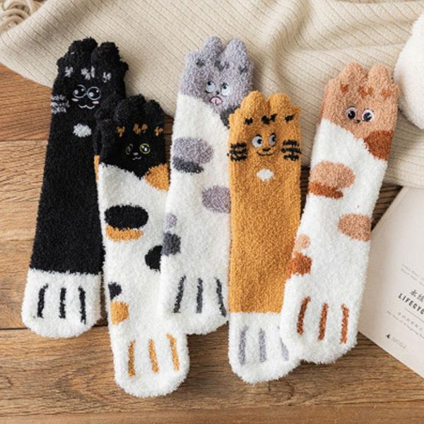 

fashion men lovely cat claw coral thickening fuzzy middle stockings socks couple warm funny skarpety damskie #w5, Black