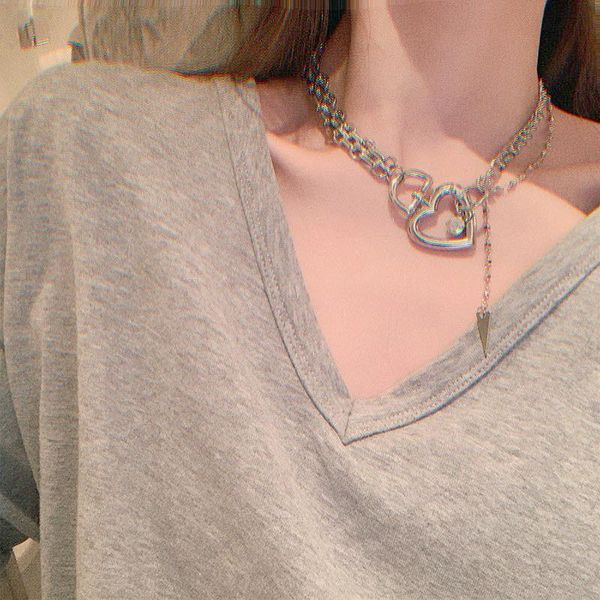 

chokers silver color heart choker rhinestone pendant necklace for women short clavicle chain female 2021 fashion jewelry simple, Golden;silver