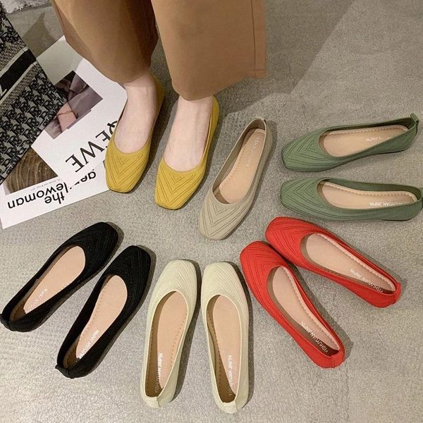 

2020 spring autumn women flats knitting shallow slip on shoes stretch fabric loafer comfortable ladies shoes zapatos mujer 8430n #on1u, Black